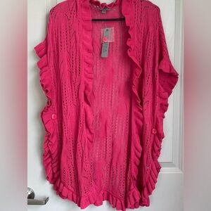 •NWT•Joseph A. Open Stitch Ruffle Cardigan- ‘Dahlia’